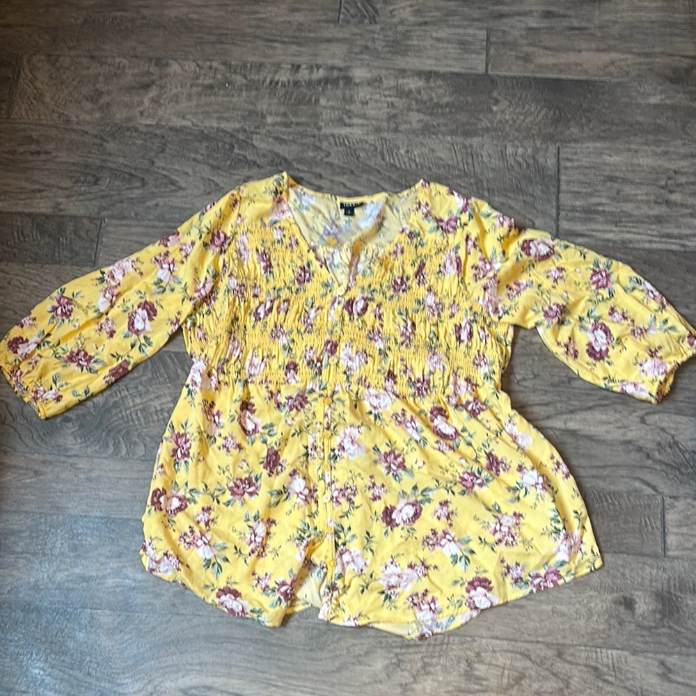 Floral Yellow Faux Button Down Blouse